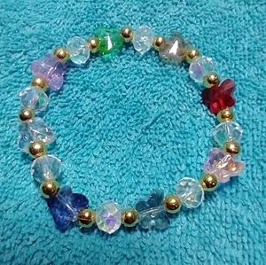 Multicolor butterfly goldtone stretch bracelet